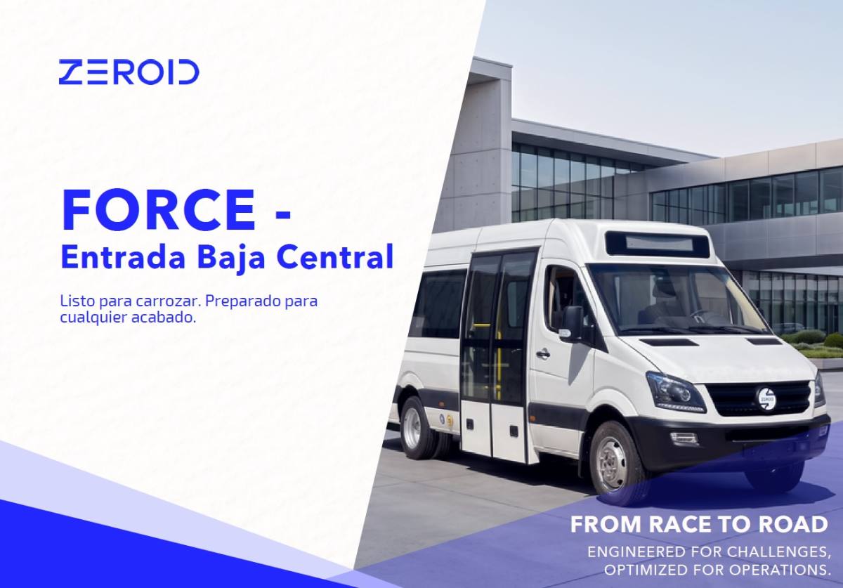 Microbús Eléctrico 100% Zeroid Force Low Entry 13 Plazas + 14 de pie + Conductor con 1 PMR nueva matriculación